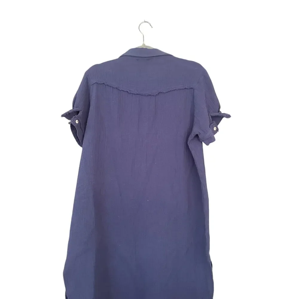 Umgee Shirt Dress Crinkle Fabric M Raw Edges Short Sleeve
